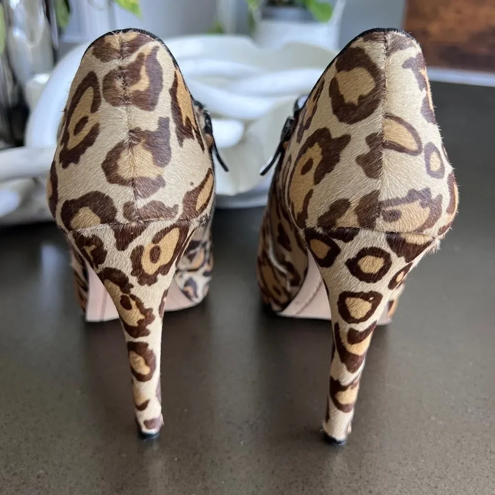 Sam Edelman Leopard Print High-Heeled Ankle Boots with Zipper Size 10